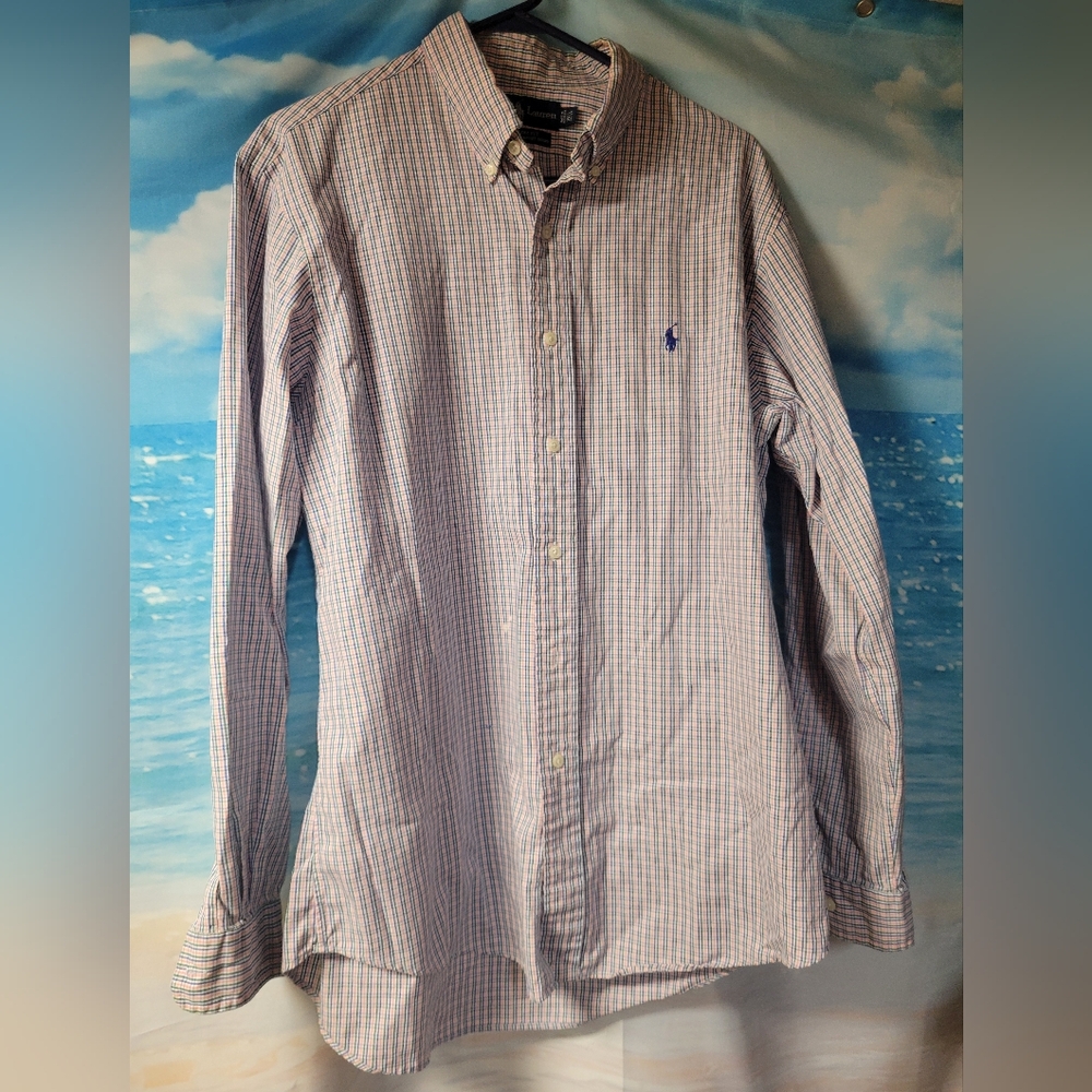 Ralph Lauren Custom Fit 100% Cotton Pinpoint Oxford Plaid size 16 1/2